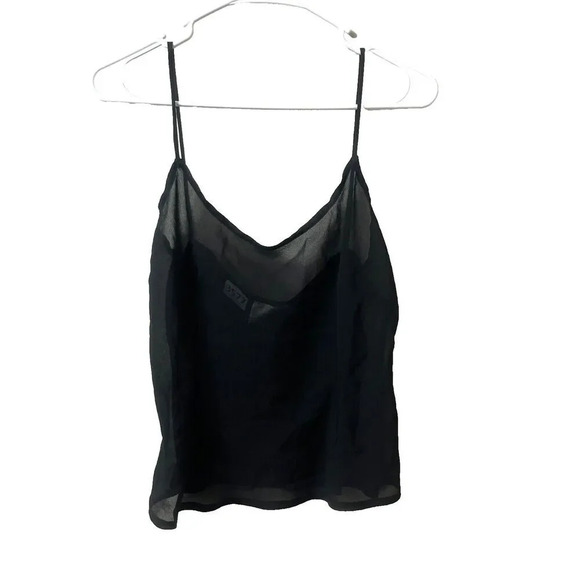 JS Signature Women Black Tank Top 8 Chiffon Pullover Sleeveless Sheer Shell Goth - Picture 1 of 6